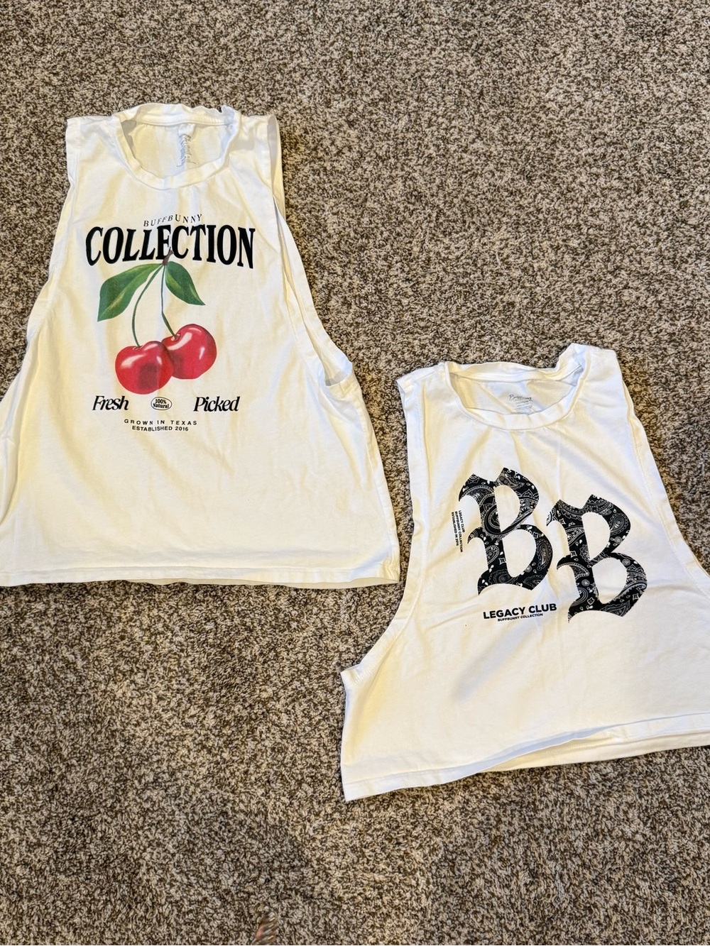 BuffBunny White Graphic Tank Top with Red Cherries and Green Leaves